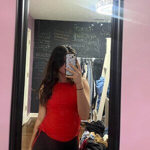 s red ruched top with tie up sides